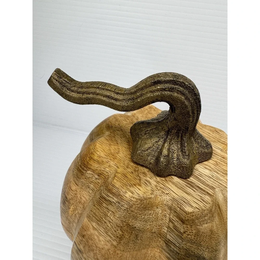 Set of 2 Solid Wood Pumpkins Natural Gourds Rustic Fall Thanksgiving Table Decor